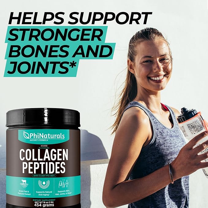 PhiNaturals Hydrolyzed Collagen Peptides Powder (unflavored) for Women and for Men - Grass Fed Bovine Beef Collagen