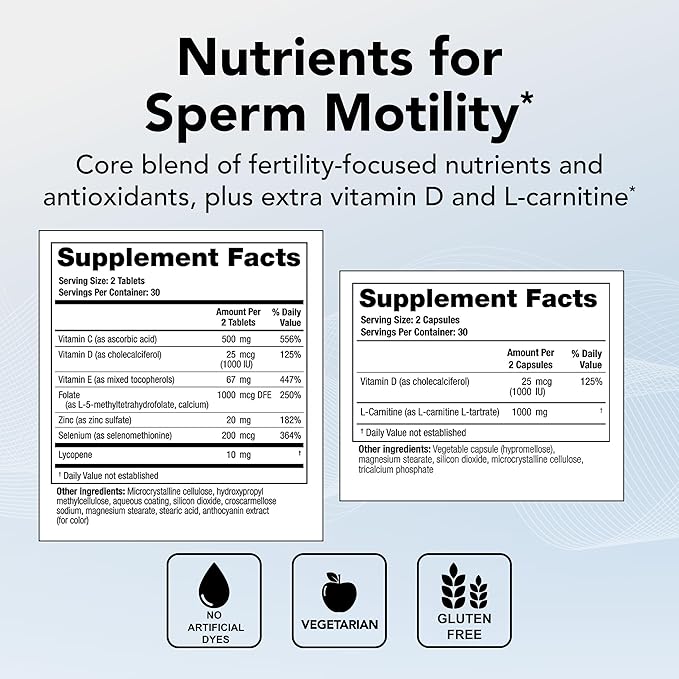 Theralogix ConceptionXR Motility Support Formula - Men's Preconception Vitamins for Fertility Support - Male Fertility Supplements for Sperm Health* - NSF Certified - 60 Tabs + 60 Caps (30-Day Supply)