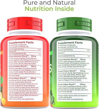 Fruit and Veggies Supplement - Super Greens Men's and Women's Multivitamin -90 Fruit and 90 Vegetables Capsules - Boost High Protein & Energy - 90 Count (Pack of 2) + Travel Size Pill Box