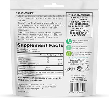 Tummydrops, Natural Peppermint, Gluten Free & Vegan, 33 Individually Wrapped Pure Peppermint Oil Lozenges Made with Organic Ingredients