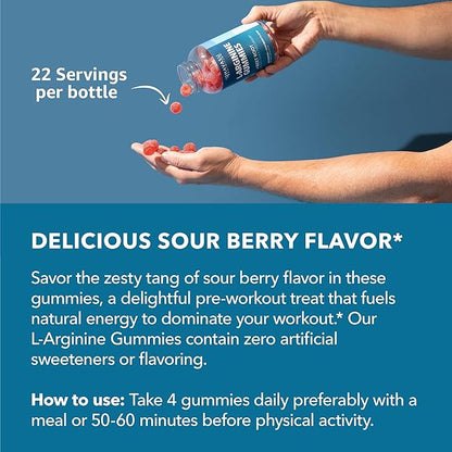 L Arginine Gummies - L Arginine Supplements for Men with L Citrulline and Beet Root - Nitric Oxide Supplement - L Arginine Supplement for Endurance Support - Sour-Berry Flavored - 88 NO Gummies