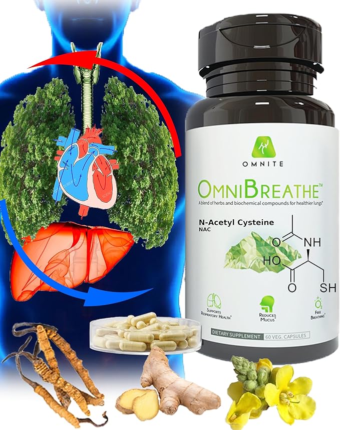 Asthma Relief,Bronchial Health,Lung Cleanse and Detox by OmniBreathe,30-Day Respiratory Wellness Supplement,Naturally Reduce Cough & Clear Mucus/Phlegm for Smokers in 24H,60 Veg Capsules(Read Reviews)
