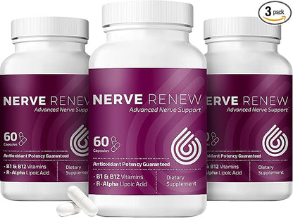 NERVE RENEW Advanced Nerve Support - 300mg Stabilized R-Alpha Lipoic Acid, Vitamin B Complex, Benfotiamine, Herbs for Fast-Acting Support - 3 Pack