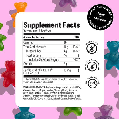 Tandy Belly Bears Fiber & Probiotic Gummies I Daily Digestive Health Gummies for Gut Health with Fresh Fruit Medly Flavor I Gluten-Free Fast-Acting Dietary Supplement Gummy I 6-Pack