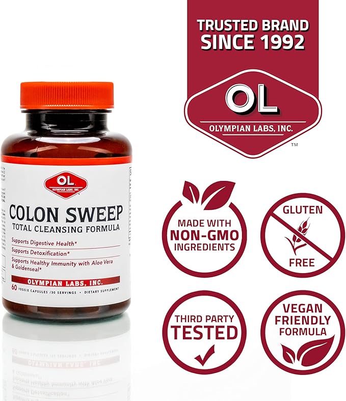 Olympian Labs Colon Sweep, 60 Veggie Capsules, Digestive Health, Detoxification, Healthy Immune System, 30 Servings