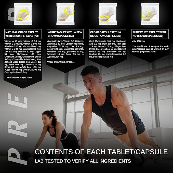 PREHAB Tendon + Ligament + Total Joint Support | Joint Supplement for Athletes | 40 Ingredient Super Complex | Glucosamine Chondroitin MSM Turmeric Boswellia | Premium Tendon Ligament Joint Supplement