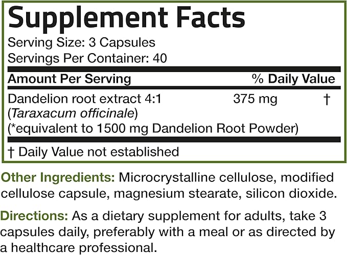 Bronson Dandelion Root High Potency Supplement, Supports Overall Good Health & Well-Being, Traditional Diuretic Herb - Non-GMO, 120 Vegetarian Capsules