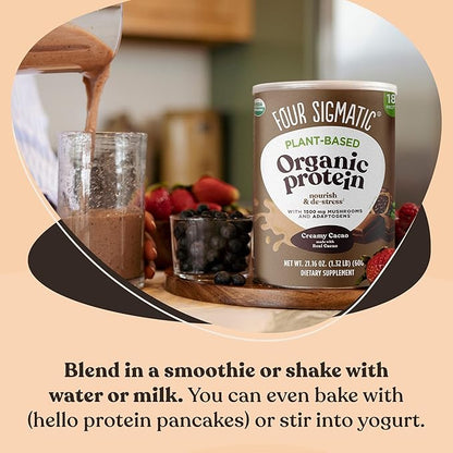 Four Sigmatic Organic Plant-Based Protein Powder Creamy Cacao Protein with Lion’s Mane, Chaga, Cordyceps and More | Clean Vegan Protein Elevated for Brain Function and Immune Support | 21.16 oz