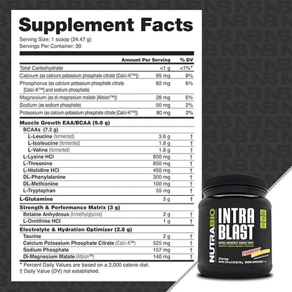NutraBio Intra Blast BCAA EAA Electrolyte and Hydration Powder - Amino Acid Supplement, EAA/BCAA Powder - Non-GMO and Gluten Free - Strawberry Lemon Bomb - 30 Servings