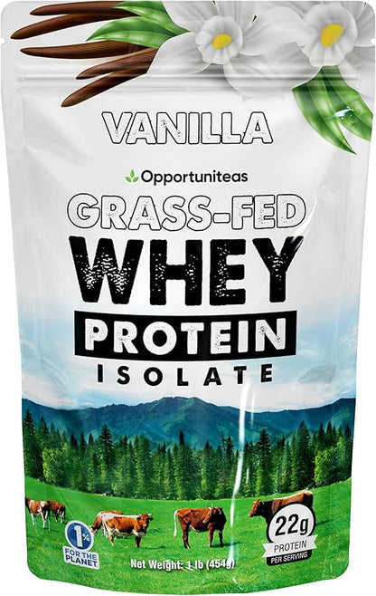 Opportuniteas Grass Fed Vanilla Whey Protein Isolate Powder - 22g Protein Powder Without Artificial Sweeteners, Hormone-Free Cows, Non GMO - 1lb