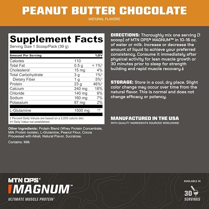 MTN OPS Magnum 100% Whey Isolate Protein Powder - 32 Servings, Peanut Butter Chocolate
