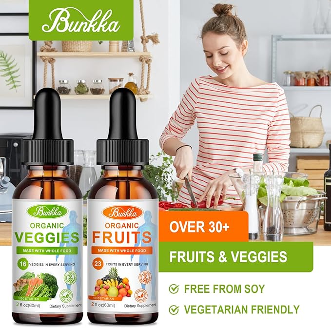 Fruits and Veggies Supplement - Balance of Natural Fruit and Vegetables Liquid Drops 2 Pack, Whole Food Supplement - Filled with Vitamins and Minerals - 2 FL OZ Fruit & 2FL OZ Veggie