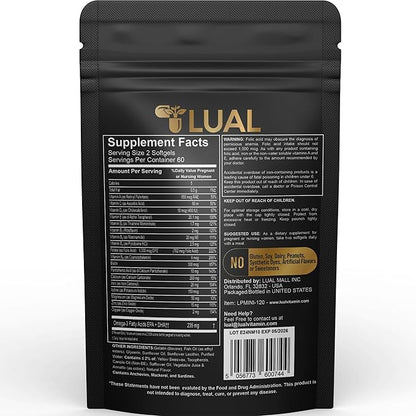 LUAL Mini Prenatal Vitamin with DHA & Folate | Prenatal Care with DHA for Expectant Mothers Multivitamin for Pregnant Women 120 Soft Gels