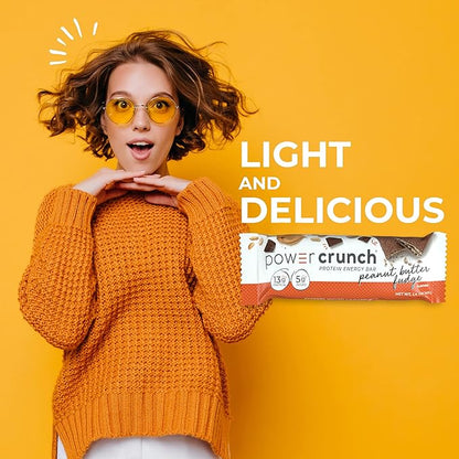 Power Crunch Protein Wafer Bars, High Protein Snacks with Delicious Taste, Peanut Butter Fudge, 1.4 Ounce (12 Count) (Pack of 2)