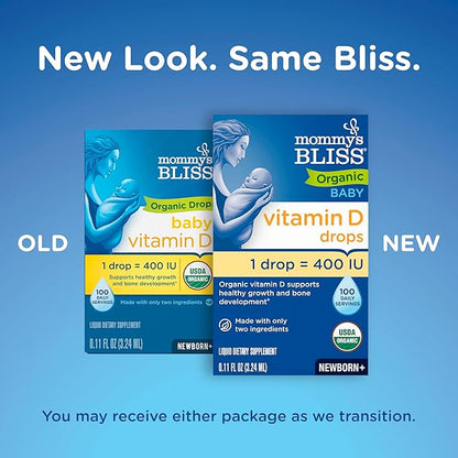 Mommy's Bliss Organic Baby Vitamin D Drops | Promotes Healthy Growth and Bone Development | Age Newborn+ | 0.11 Fl Oz (100 Servings) | Pack of 2