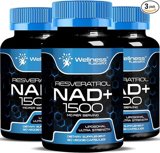 NAD Supplement, 1500mg - Liposomal NAD+ Supplement with Resveratrol, NAD Plus Boosting Supplement - Support Cellular Health, Stamina & Healthy Aging - Ultra Strength Capsules - 3 Pack