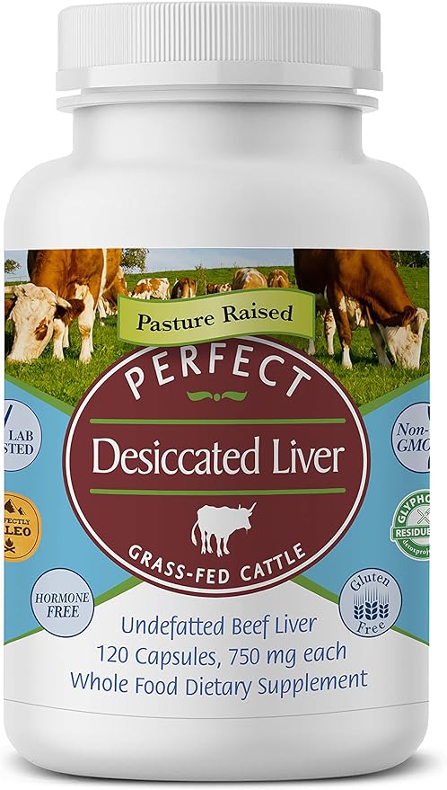 Perfect Supplements – Desiccated Beef Liver Capsules Grass Fed Supplement -Natural Source of Protein, Iron, Vitamins A & B- Boosts Energy and Immunity - No Chemicals No Dairy and Hormone Free
