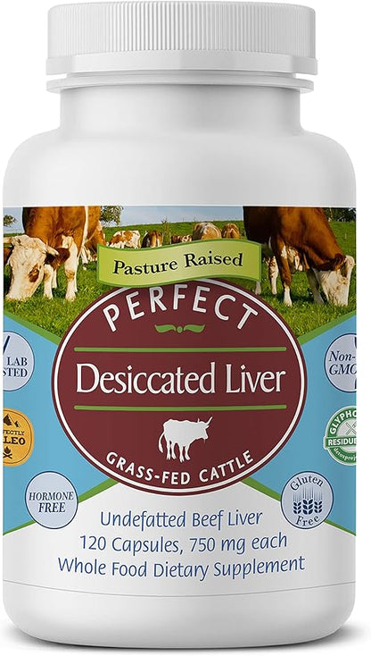 Perfect Supplements – Desiccated Beef Liver Capsules Grass Fed Supplement -Natural Source of Protein, Iron, Vitamins A & B- Boosts Energy and Immunity - No Chemicals No Dairy and Hormone Free