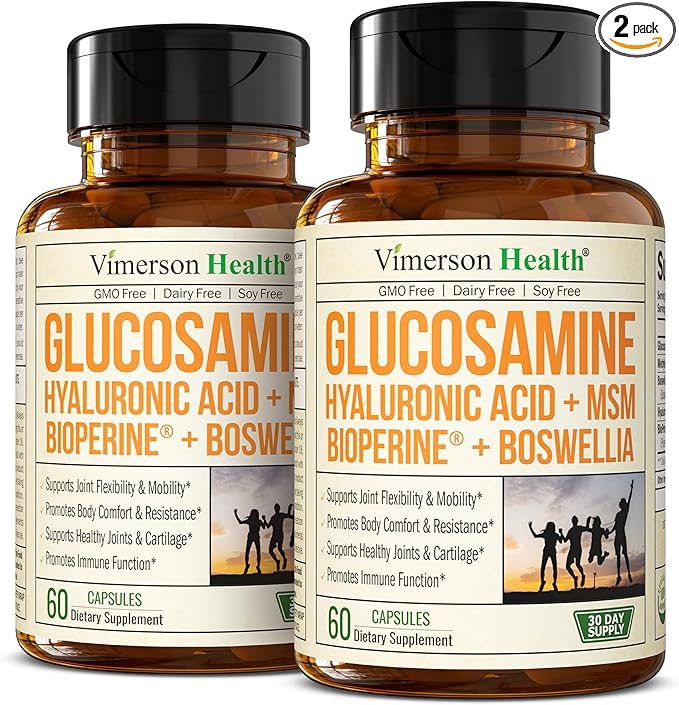 Glucosamine Sulfate with Hyaluronic Acid, Bioperine, MSM & Boswellia. 5-in-One Joint Support Supplement. Antioxidant & Inflammatory Support - Joint Health, Flexibility and Comfort. 2 Pack