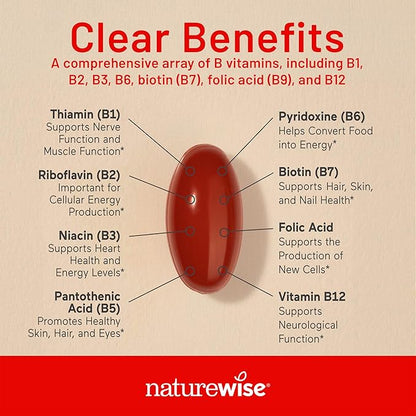 NatureWise Vitamin B Complex for Women and Men - with Folic Acid Biotin B1 B2 B3 B6 B12 - Support Cellular Energy & Mental Clarity - Gluten & Dairy Free, Non-GMO - 360 Softgels[1-Year Supply]