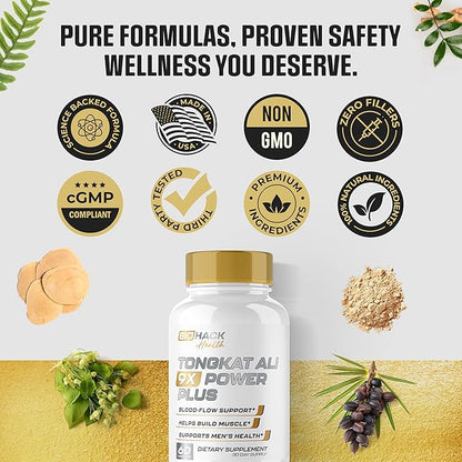 BioHack Health | #1 New 9 in 1 Tongkat Ali Max | Fast Acting Blood Flow, Increase Mood & Stamina | Ultra Dosed Formula w/ 9 Powerful Ingredients | Lonjack, L-Arginine | USA Made - 60 Capsules