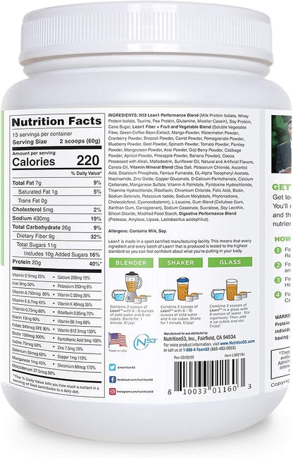 Lean1 Meal Replacement Protein Powder, Chocolate Peanut Butter Flavor, 15-Serving Tub.