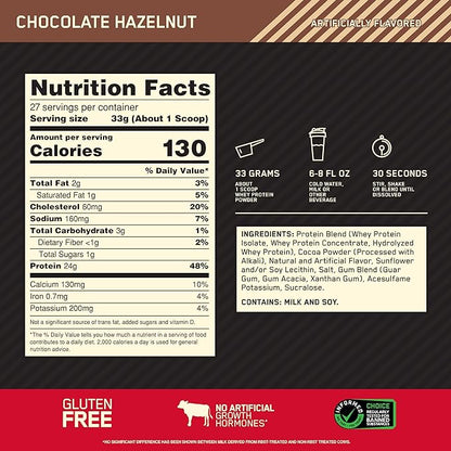Optimum Nutrition Gold Standard 100% Whey Protein Powder, Chocolate Hazelnut, 2 Pound (Packaging May Vary)