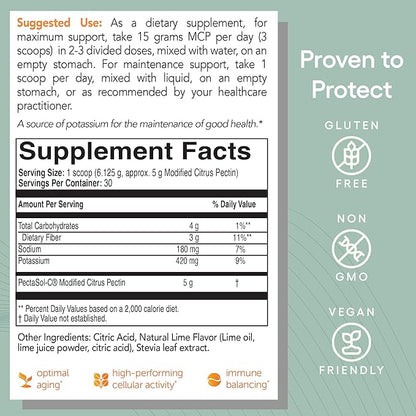 PectaSol Modified Citrus Pectin – 184g Lime Powder – Total-Body Health Supplement to Support Heart, Immune System, Inflammation Response & Healthy Aging + Maintain Healthy Galectin-3 Levels