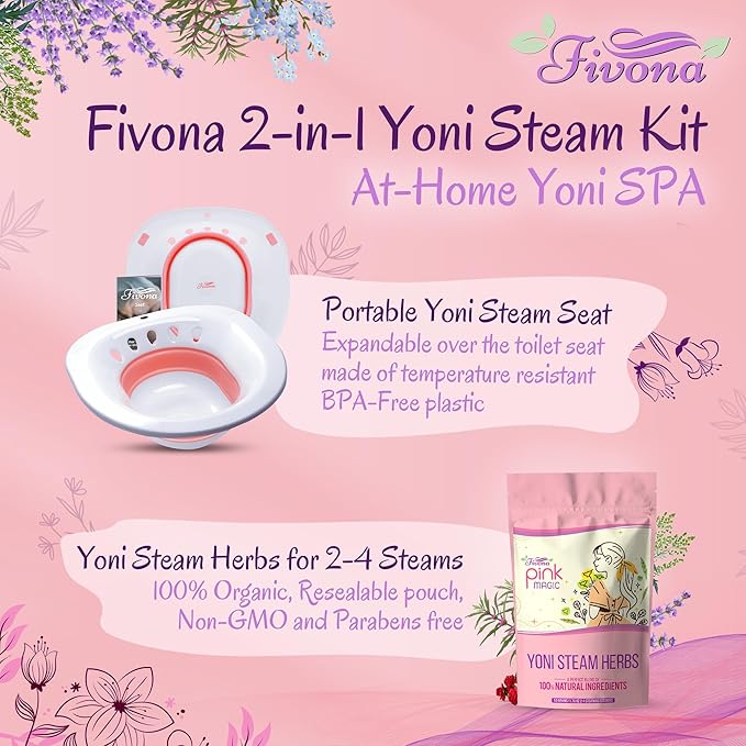 Fivona Yoni Steam Kit 2-in-1 Bundle of Steaming Seat with Pink Premium Herbs Bundle - at Home V-SPA Cleansing Set for Toilet Bowl - Detox and Rejuvenate with All-Natural Herbal Therapy