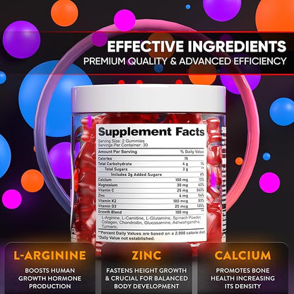 Height Growth Increase Gummies Vitamins, Grow Tall Supplement, Calcium, Magnesium, Zinc, Ashwagandha, Glucosamine Multivitamin for Teens, Kids, Adults