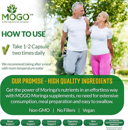 MOGO Organic Moringa Powder Capsules,180 Ct | Moringa Supplement for Energy, Immunity & Joint Health, Our Moringa Capsule Made with Pure Moringa Powder Organic,Vegan and Non GMO.