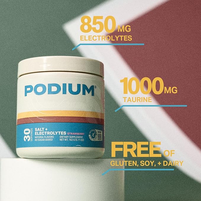 Podium Nutrition Training Salt + Electrolytes Powder, Strawberry, Post Workout Hydration & Muscle Recovery Support, Electrolyte Drink, Magnesium, Potassium, Calcium & Sodium Salts, 30 Servings