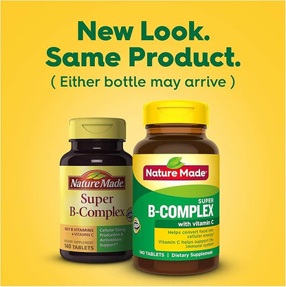 Nature Made Super B Complex with Vitamin C and Folic Acid, Dietary Supplement for Immune Support, 140 Tablets, 140 Day Supply