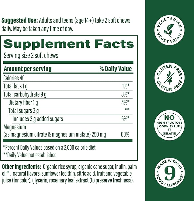 MegaFood Relax + Calm Magnesium Supplement - Soft Chews with Magnesium Citrate & Magnesium Malate for Heart Health, Muscle Tension & More - Vegetarian - Grape-Flavor - 60 Chews (30 Servings)