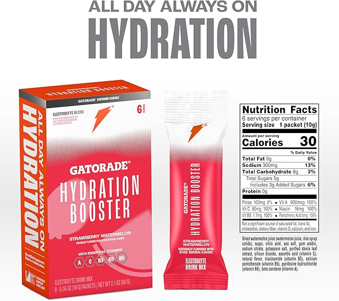 Gatorade Hydration Booster, Strawberry Watermelon, Makes 20 Fl Oz (Pack of 6)