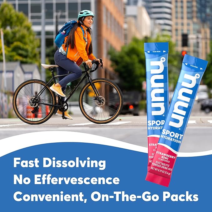 Nuun Sport Electrolyte Powder Packets - Strawberry Kiwi Flavor, 5 Essential Electrolytes for Hydration, Easy Open Drink Mix with Magnesium, 1g Sugar, Non GMO, Vegan, 16 Single Serving Sticks