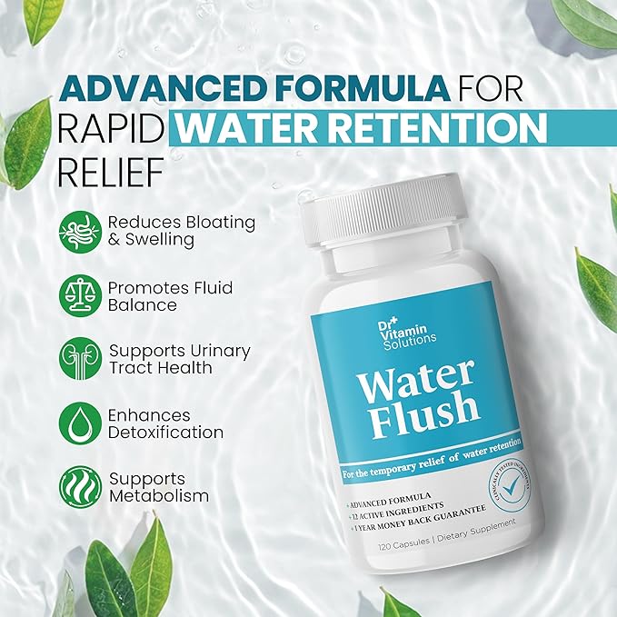 Dr Vitamins Diuretic Water Pills for Weight Control - Instant Natural Relief from Bloat and Swelling - Green Tea, Cranberry, Dandelion Leaf Extract - Water Retention Pills for Women & Men - 120 Caps
