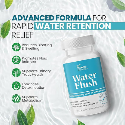Dr Vitamins Diuretic Water Pills for Weight Control - Instant Natural Relief from Bloat and Swelling - Green Tea, Cranberry, Dandelion Leaf Extract - Water Retention Pills for Women & Men - 120 Caps