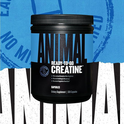 Animal Micronized Creatine Monohydrate Capsules - 300 Caps, 2500mg per Serving to Support Muscle Growth, Endurance, ATP Production, Cognitive Function, Strength, Recovery, and Delay Muscle Fatigue