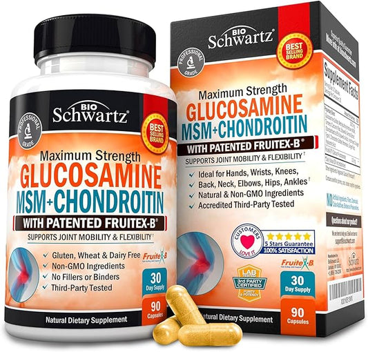 Glucosamine Chondroitin MSM Triple Strength Joint Support Supplement with Collagen Peptides, Turmeric and Ginger, Hyaluronic Acid, Glucosamine Chondroitin Sulfate - Gluten Free, Non GMO, 90 Capsules