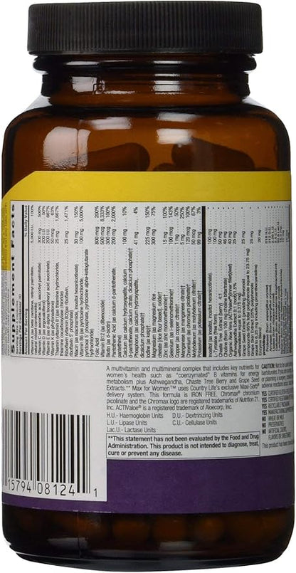 Country Life Max for Women - Multivitamin and Mineral Complex, Iron-free - 120 Vegan Capsules