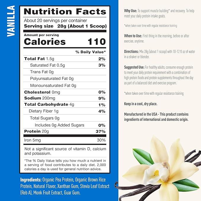 Isopure Vanilla Vegan Protein Powder, with Monk Fruit Sweetener & Amino Acids, Post Workout Recovery, Sugar Free, Plant Based, Organic Pea Protein, Dairy Free, 20 Servings (Packaging May Vary)