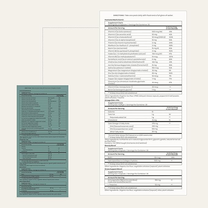 Perelel Mom Multi Support Pack - Postnatal Vitamins for Women to Support Post Partum, Breastfeeding + Early Motherhood* - Gluten, Soy and Dairy-Free Non-GMO (30 Daily Pill Packs)