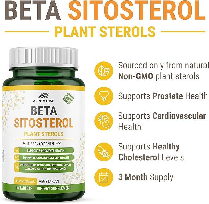 Beta Sitosterol - 500mg Tablets - Non-GMO - Support Prostate and Healthy Cholesterol Levels - Phytosterols Complex - Natural Plant Sterols and Stanols