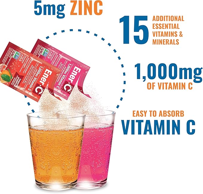 Ener-C Variety Pack Multivitamin Drink Mix Powder Vitamin C 1000mg & Electrolytes with Real Fruit Juice Natural Energy & Immune Support for Women & Men - Non-GMO Vegan & Gluten Free - 30 Count