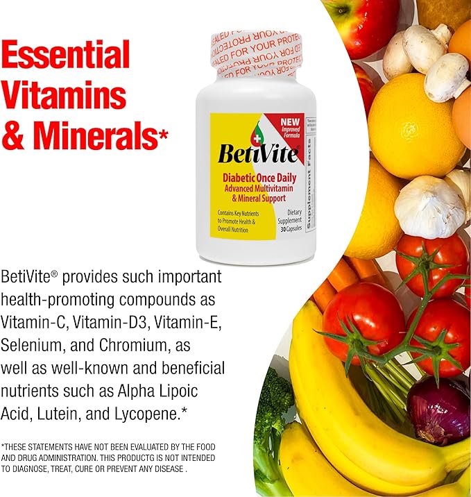 BetiVite Multi Vitamins Support Healthy Nerve Function & Eye Health, Contains ALA, Lycopene and Lutein to promote overall health, 30 Day Supply