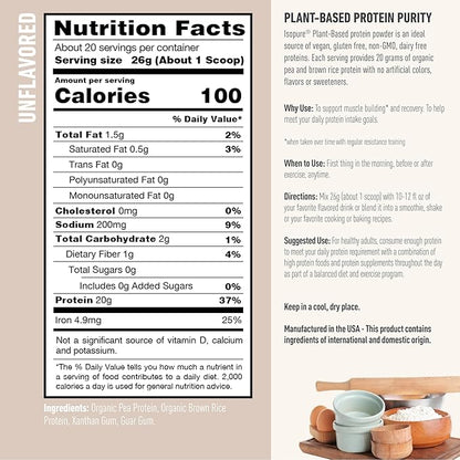 Isopure Unflavored Vegan Protein Powder, with Amino Acids, Post Workout Recovery, Sugar Free, Plant Based, Organic Pea Protein, Dairy Free, 20 Servings (Packaging May Vary)