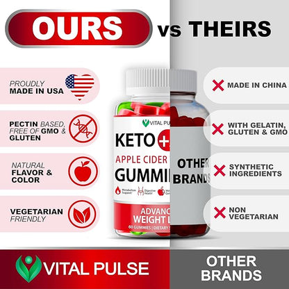 Keto ACV Gummies Advanced Weight Loss - ACV Keto Gummies for Weight Loss Gummy Supplement for Women and Men - Detox - Apple Cider Vinegar - Apple Flavor