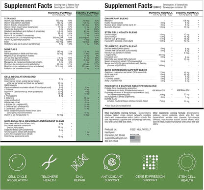 Healthycell AM PM, Natural AntiAging Multivitamin for Men, Women, Supports Cell Health, Stem Cells, Energy, Sleep, with Vegetarian Whole Food Vitamins, Antioxidants, Probiotics (30 Servings)
