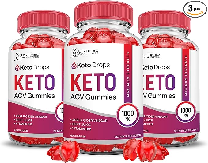 (3 Pack) Keto Drops Keto ACV Gummies Advanced Formula 1000MG Keto Drops Keto Gummies Apple Cider Vinegar Formulated with Pomegranate Beet Juice Powder B12 Vegan Non GMO 180 Gummys